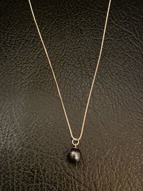 Tahitian Black Pearl Sterling Silver Chain Necklace with Black Pearl Pendant